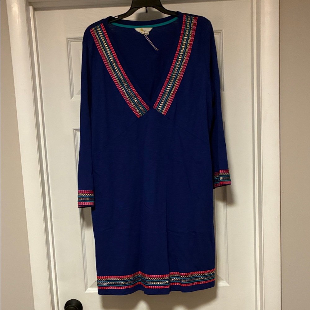 Boden Blue Dress with Vibrant Trim